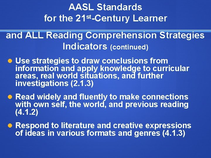 AASL Standards for the 21 st-Century Learner and ALL Reading Comprehension Strategies Indicators (continued)