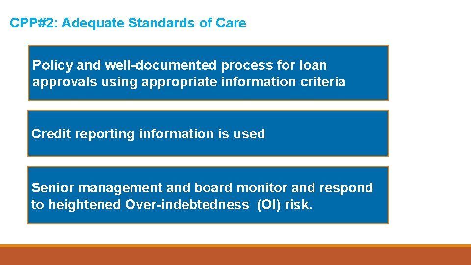 CPP#2: Adequate Standards of Care Policy and well-documented process for loan approvals using appropriate