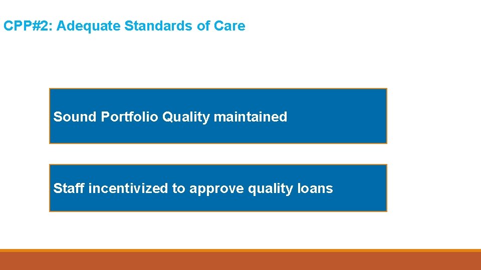 CPP#2: Adequate Standards of Care Sound Portfolio Quality maintained Staff incentivized to approve quality