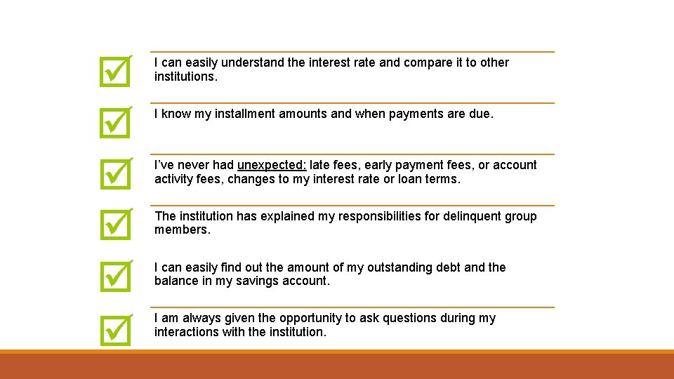  I can easily understand the interest rate and compare it to other institutions.