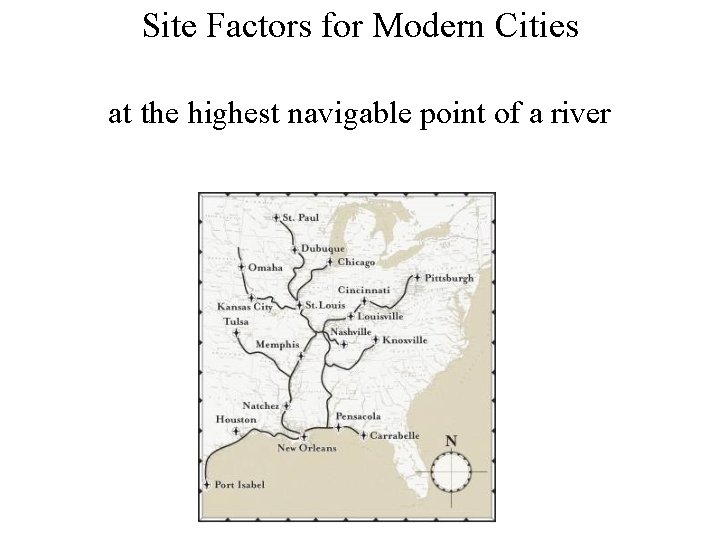 Site Factors for Modern Cities at the highest navigable point of a river 