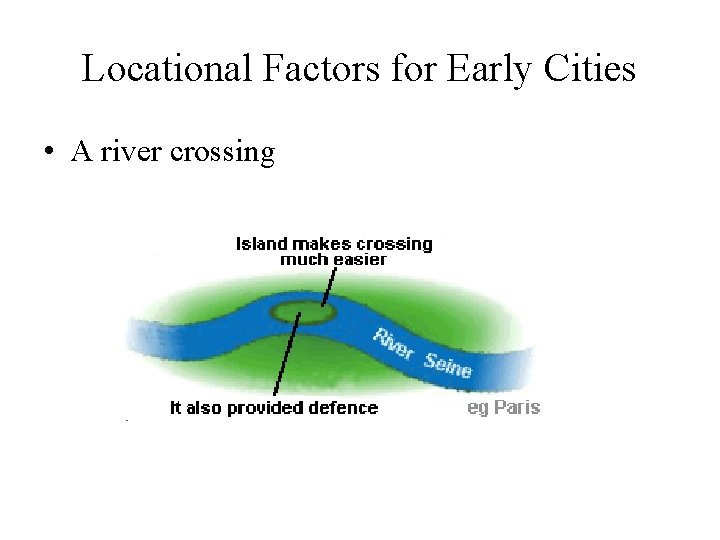 Locational Factors for Early Cities • A river crossing 
