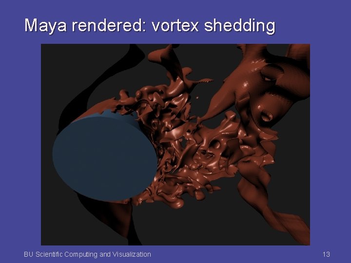 Maya rendered: vortex shedding BU Scientific Computing and Visualization 13 