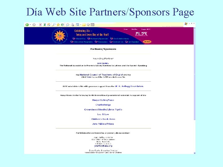 Día Web Site Partners/Sponsors Page 