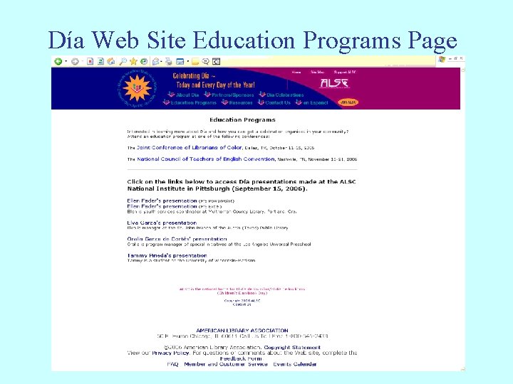 Día Web Site Education Programs Page 