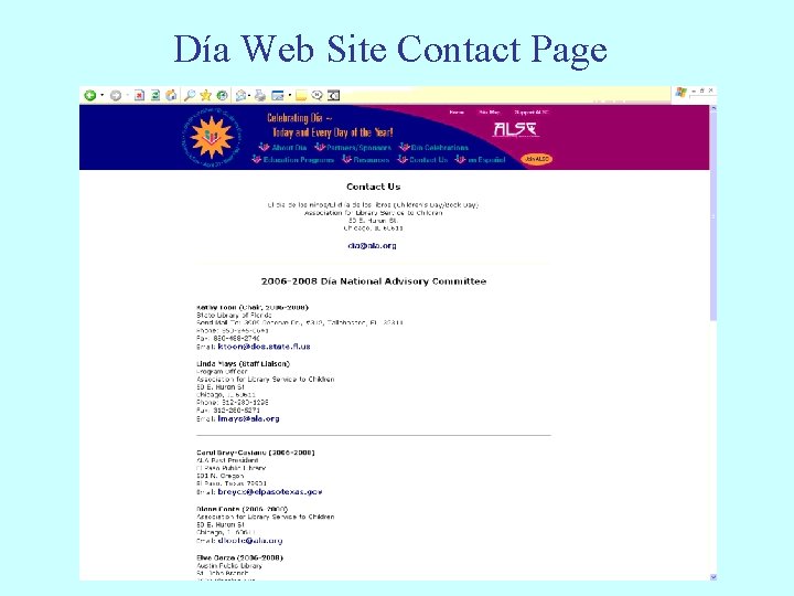 Día Web Site Contact Page 