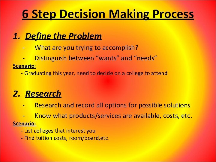6 Step Decision Making Process 1. Define the Problem - What are you trying