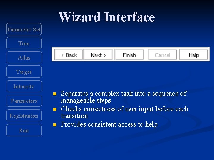 Wizard Interface Parameter Set Tree Atlas Target Intensity n Parameters Registration Run n n