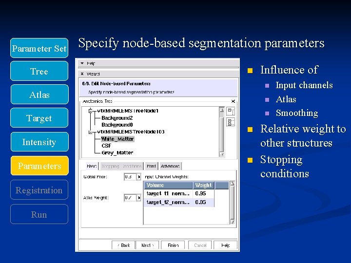 Parameter Set Tree Specify node-based segmentation parameters n n Atlas n n Target n