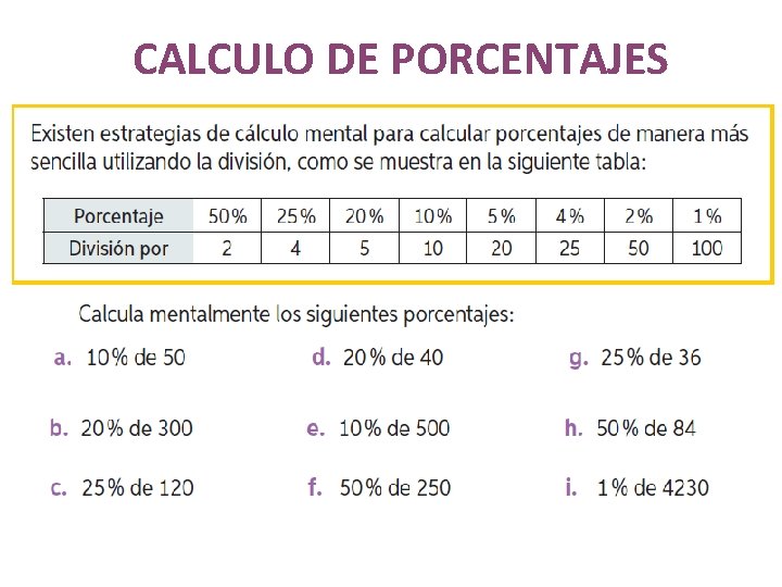 CALCULO DE PORCENTAJES 