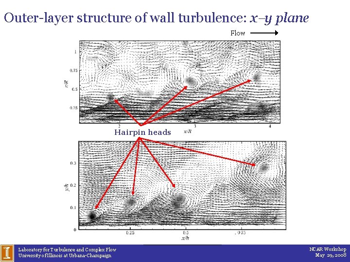 Outer-layer structure of wall turbulence: x y plane Flow Hairpin heads Laboratory for Turbulence