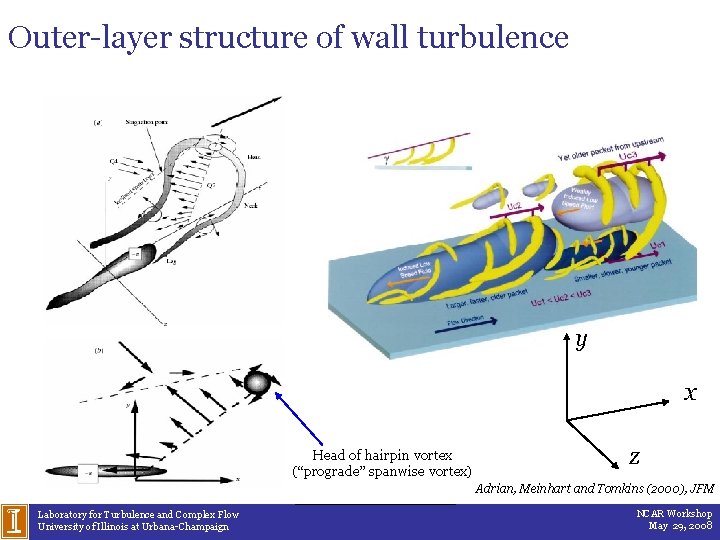 Outer-layer structure of wall turbulence y x Head of hairpin vortex (“prograde” spanwise vortex)