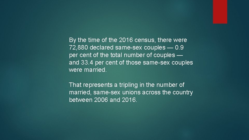 By the time of the 2016 census, there were 72, 880 declared same-sex couples