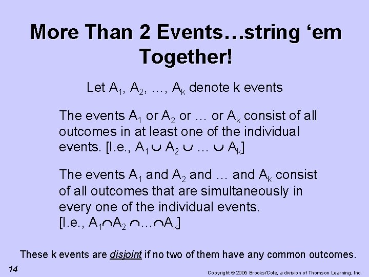 More Than 2 Events…string ‘em Together! Let A 1, A 2, …, Ak denote