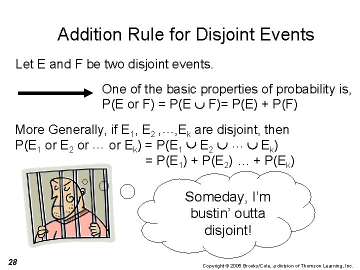 Addition Rule for Disjoint Events Let E and F be two disjoint events. One