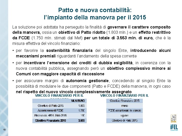 Patto e nuova contabilità: l’impianto della manovra per il 2015 La soluzione poi adottata