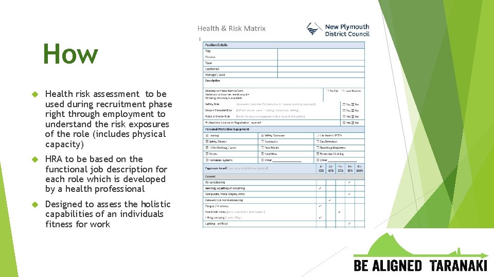 How Health risk assessment to be used during recruitment phase right through employment to