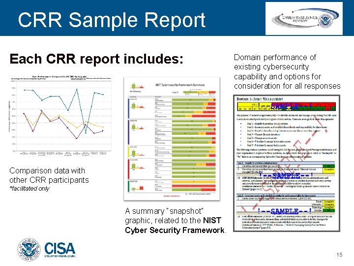 CRR Sample Report Each CRR report includes: Domain performance of existing cybersecurity capability and