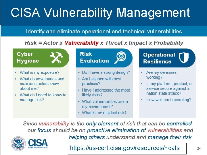 CISA Vulnerability Management https: //us-cert. cisa. gov/resources/ncats 