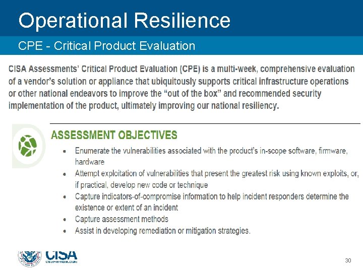 Operational Resilience CPE - Critical Product Evaluation 30 