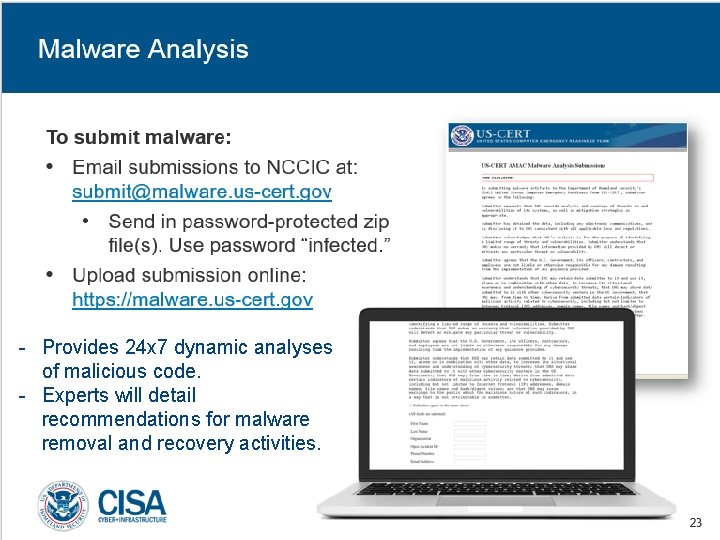 - Provides 24 x 7 dynamic analyses of malicious code. - Experts will detail