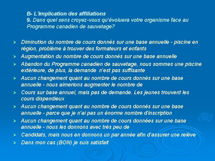 B- L'implication des affiliations 9. Dans quel sens croyez-vous qu'évoluera votre organisme face au