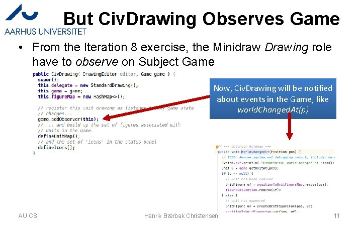 But Civ. Drawing Observes Game • From the Iteration 8 exercise, the Minidraw Drawing