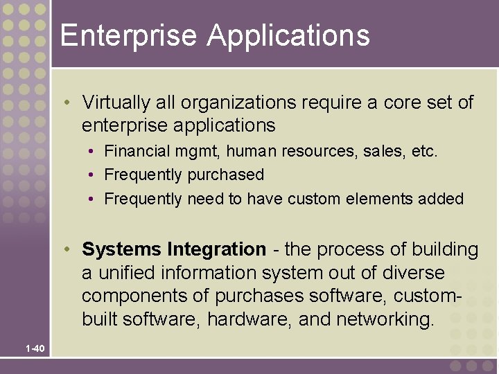 Enterprise Applications • Virtually all organizations require a core set of enterprise applications •