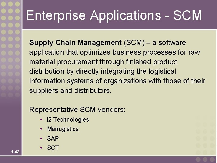 Enterprise Applications - SCM Supply Chain Management (SCM) – a software application that optimizes