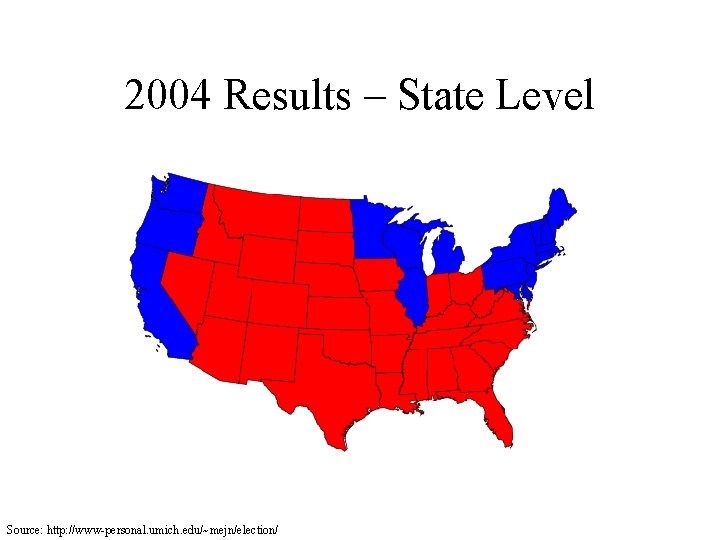 2004 Results – State Level Source: http: //www-personal. umich. edu/~mejn/election/ 