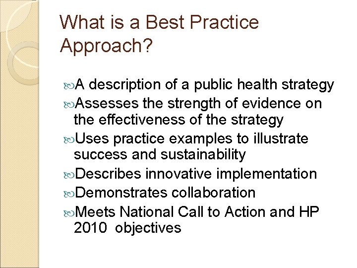 Best Practice Approach Improving Childrens Oral Health through