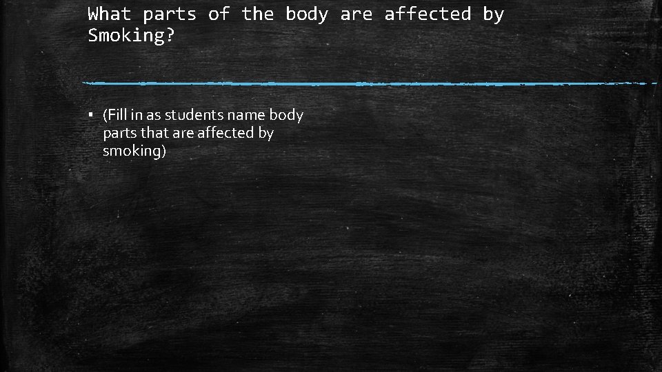 What parts of the body are affected by Smoking? ▪ (Fill in as students