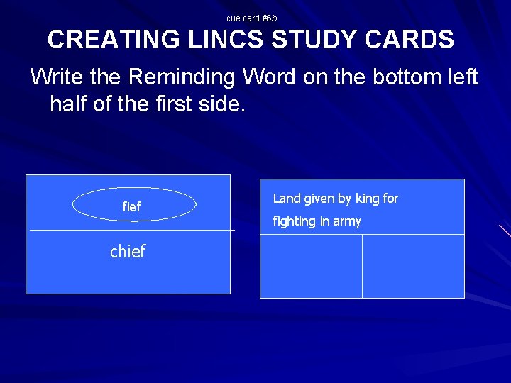 cue card #6 b CREATING LINCS STUDY CARDS Write the Reminding Word on the