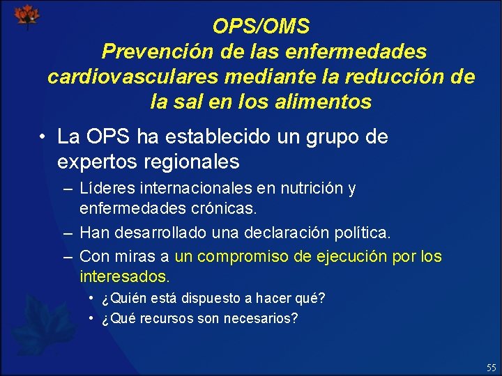 OPS/OMS Prevención de las enfermedades cardiovasculares mediante la reducción de la sal en los