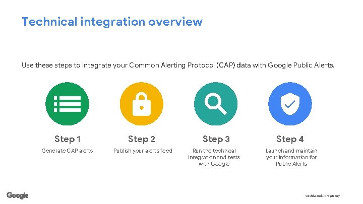 Technical integration overview Use these steps to integrate your Common Alerting Protocol (CAP) data
