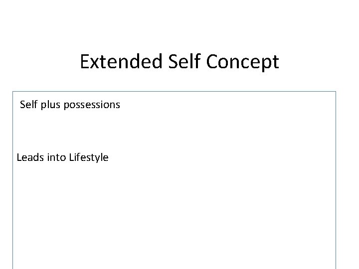 Extended Self Concept Self plus possessions Leads into Lifestyle 