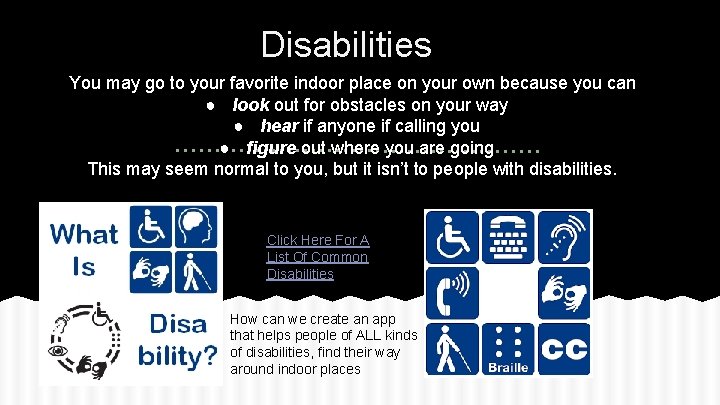 Disabilities You may go to your favorite indoor place on your own because you