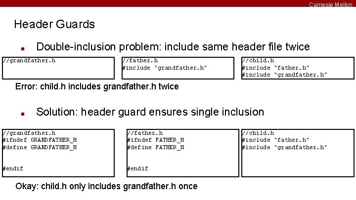 Carnegie Mellon Header Guards ■ Double-inclusion problem: include same header file twice //grandfather. h