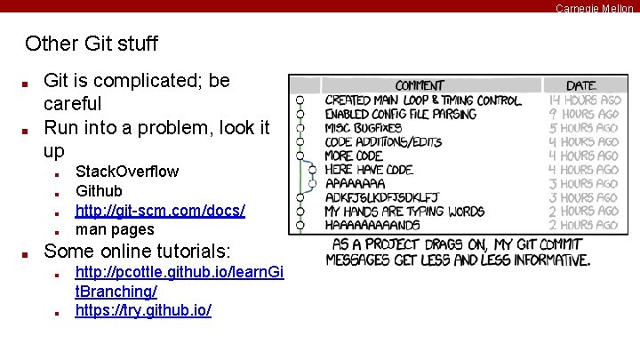 Carnegie Mellon Other Git stuff ■ ■ Git is complicated; be careful Run into