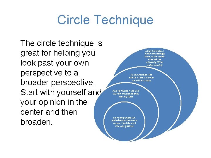 Circle Technique The circle technique is great for helping you look past your own