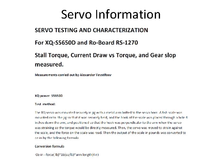 Servo Information 