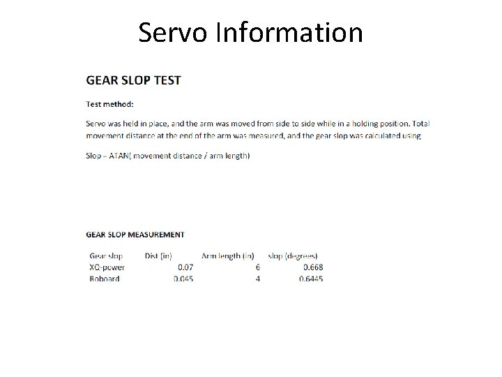 Servo Information 