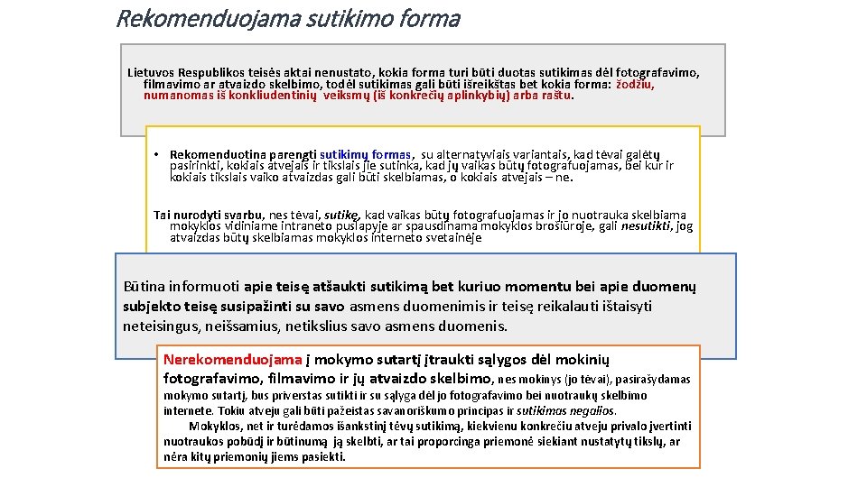 Rekomenduojama sutikimo forma Lietuvos Respublikos teisės aktai nenustato, kokia forma turi būti duotas sutikimas