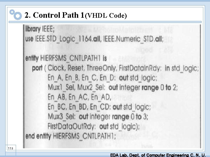 2. Control Path 1(VHDL Code) 113 EDA Lab. Dept. of Computer Engineering C. N.