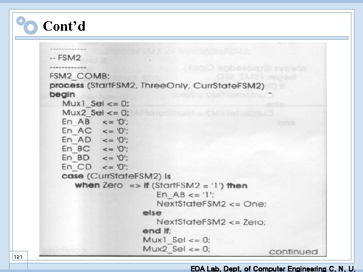 Cont’d 121 EDA Lab. Dept. of Computer Engineering C. N. U. 