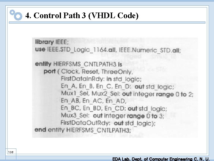 4. Control Path 3 (VHDL Code) 136 EDA Lab. Dept. of Computer Engineering C.