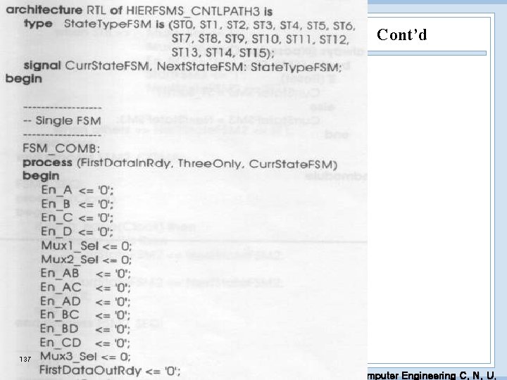 Cont’d 137 EDA Lab. Dept. of Computer Engineering C. N. U. 