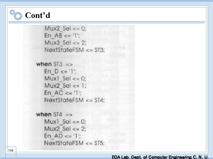 Cont’d 139 EDA Lab. Dept. of Computer Engineering C. N. U. 