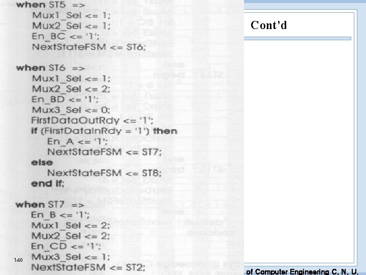 Cont’d 140 EDA Lab. Dept. of Computer Engineering C. N. U. 