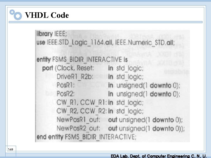 VHDL Code 148 EDA Lab. Dept. of Computer Engineering C. N. U. 